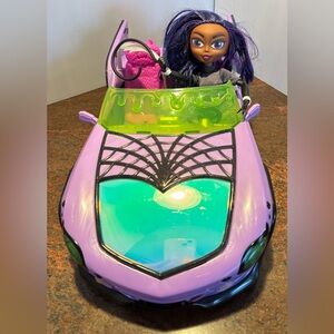 Monster High Toy Car, Ghoul Mobile, Purple Convertible with Spiderweb Details
